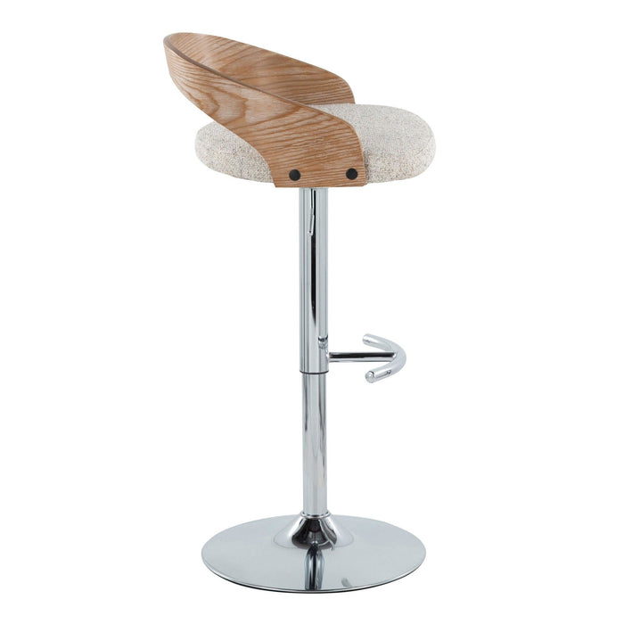 Grotto - Adjustable Barstool - Chrome Metal, Whitewashed Wood