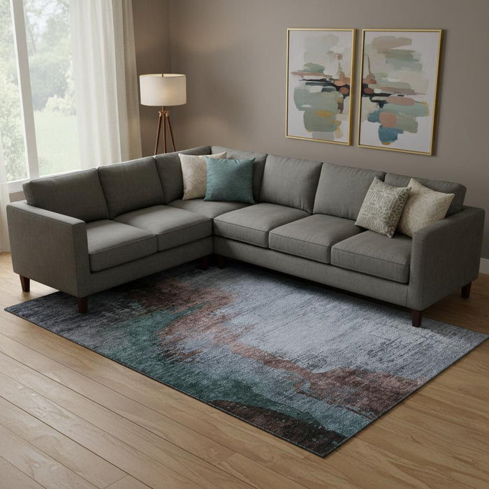 10' X 14' Abstract Washable Area Rug With UV Protection (715609) - Blue / Brown
