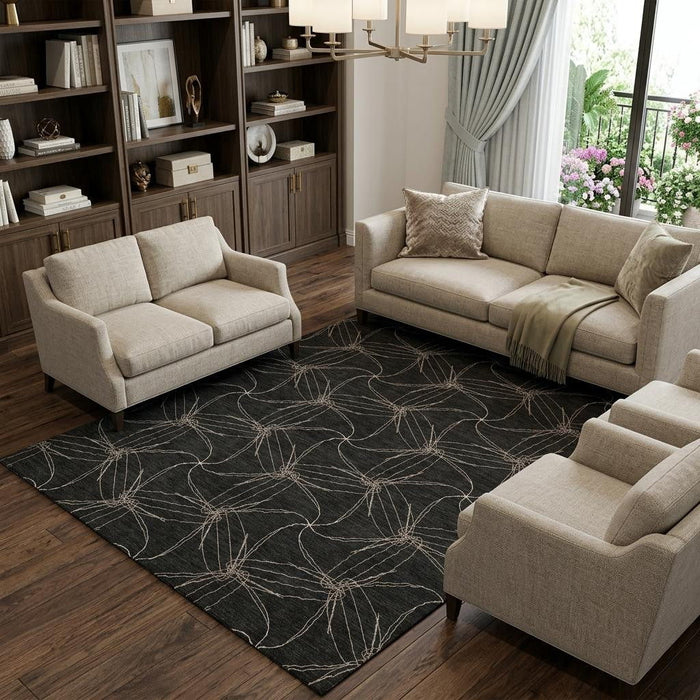 10' X 14' Geometric Washable Area Rug With UV Protection (676554) - Black / Ivory