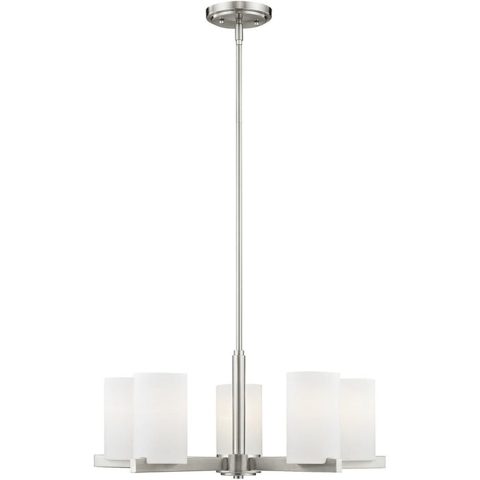 5 Light Dimmable Chandelier With Shades - Nickel