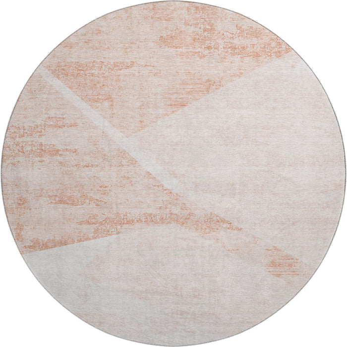8' Transitional Geometric Washable Round Rug With UV Protection - Salmon