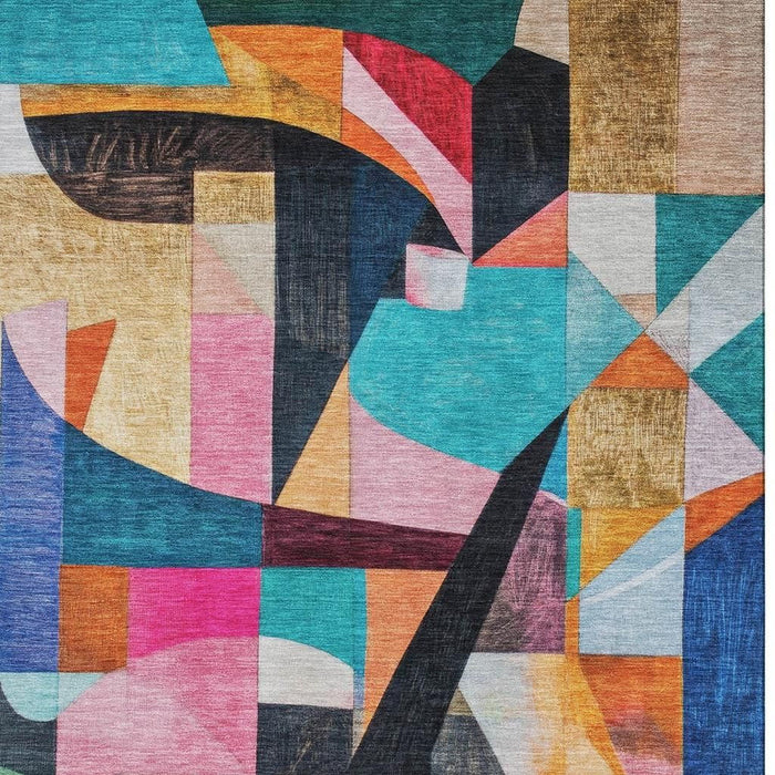 10' X 14' Abstract Washable Area Rug With UV Protection (700355) - Blue / Orange / Pink