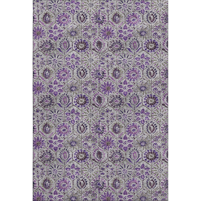 10' X 14' Floral Washable Area Rug With UV Protection (708667) - Purple / Gray / Silver