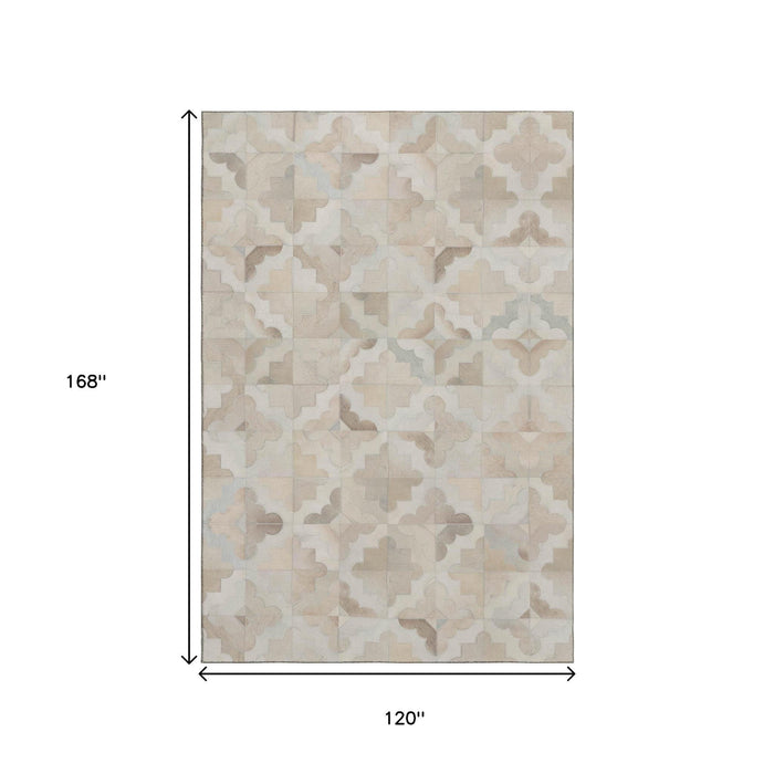 10' X 14' Geometric Washable Area Rug With UV Protection (644712) - Ivory / Beige / Gray