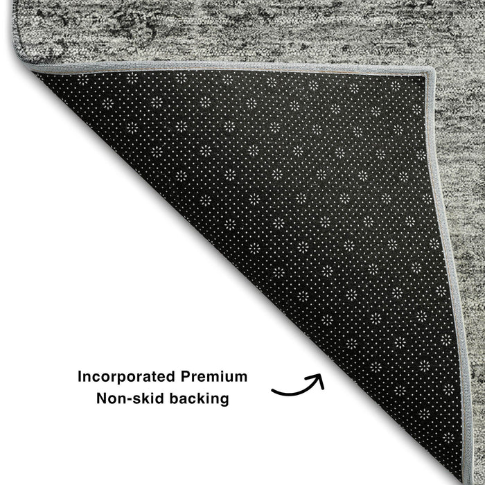 10' X 14' Oriental Washable Area Rug With UV Protection (655704) - Gray / Silver