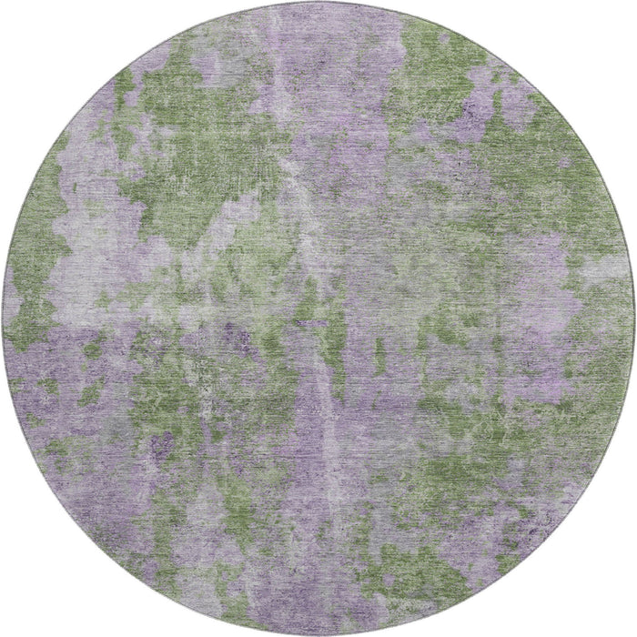 8' Abstract Washable Round Rug With UV Protection (649837) - Green / Ivory