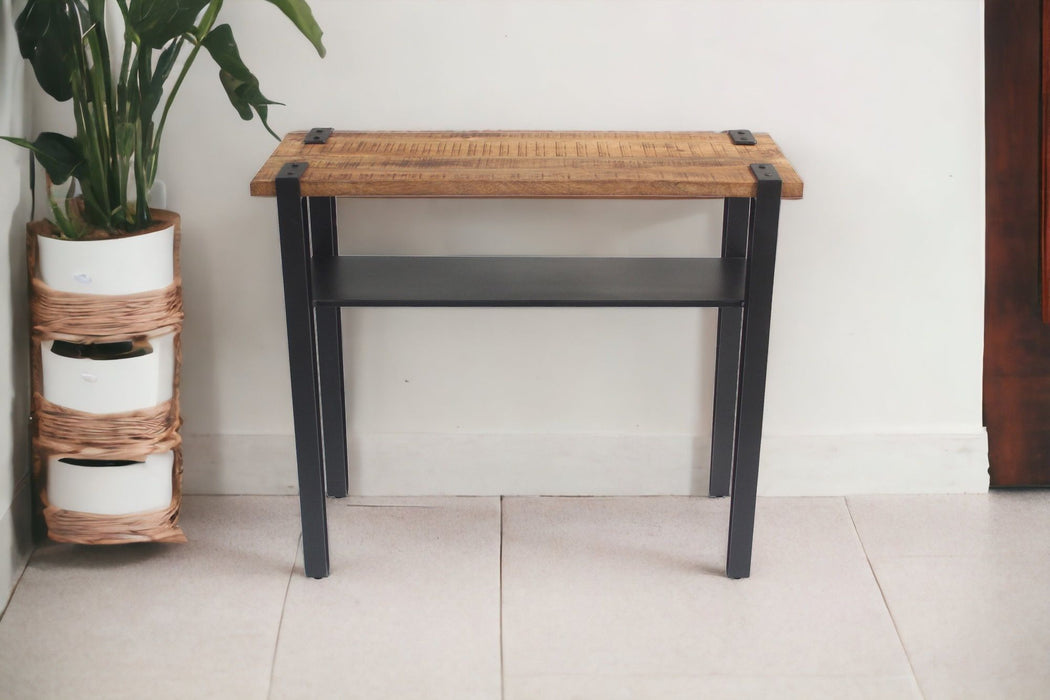 Solid Wood Distressed Console Table With Storage (Set of 2) - Brown And Black
