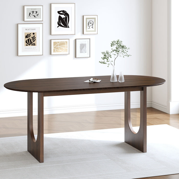 79" Solid Wood Mirrored Double Pedestal Base Oval Dining Room Table - Walnut