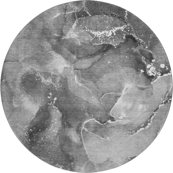 8' Abstract Washable Round Rug With UV Protection (647227) - Gray / Ivory