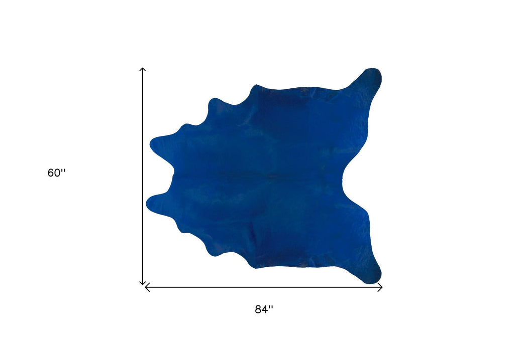 5' x 7' Hand Knotted Area Rug - Cobalt Cowhide