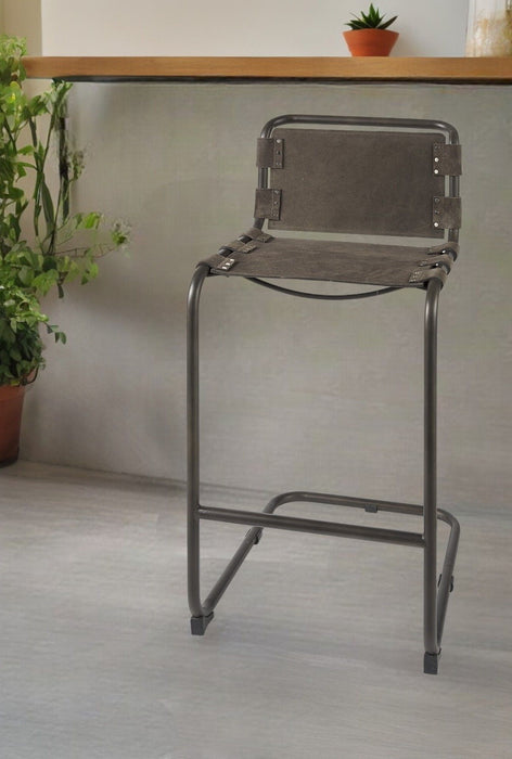 Leather And Iron Bar Chair - Brown