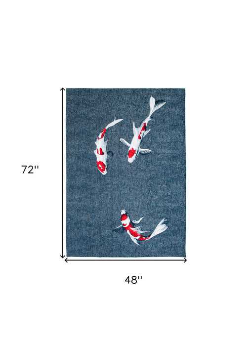 5' X 7' Abstract Washable Area Rug (552035) - Blue / White