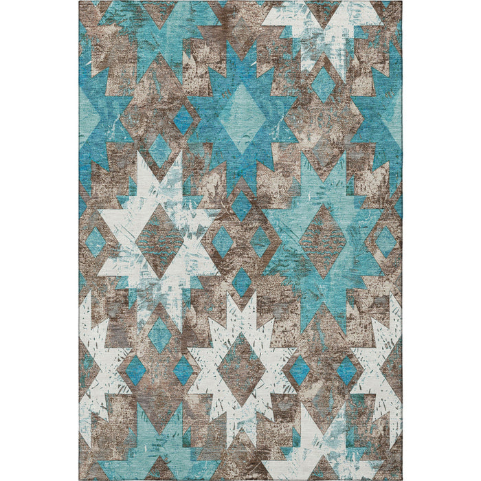 10' X 14' Southwestern Washable Area Rug With UV Protection (706661) - Teal / Taupe / Ivory