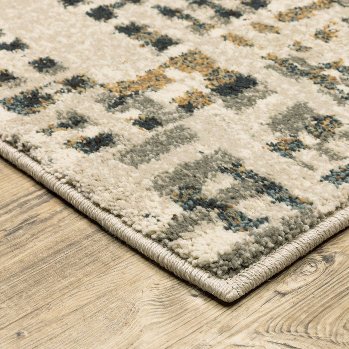 10' x 13' Abstract Power Loom Stain Resistant Area Rug - Beige Gray Blues Orange Yellow And Ivory
