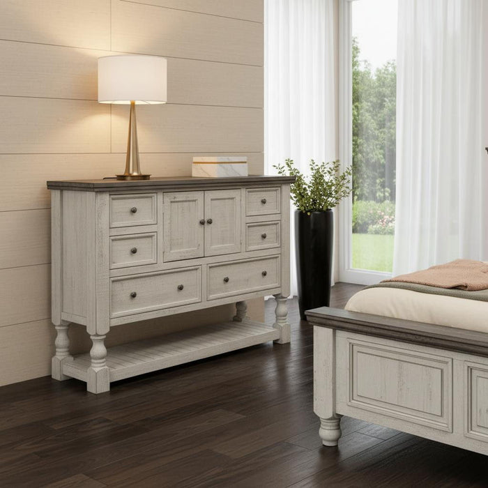 Solid Wood Six Drawer Triple Dresser - Gray / Ivory