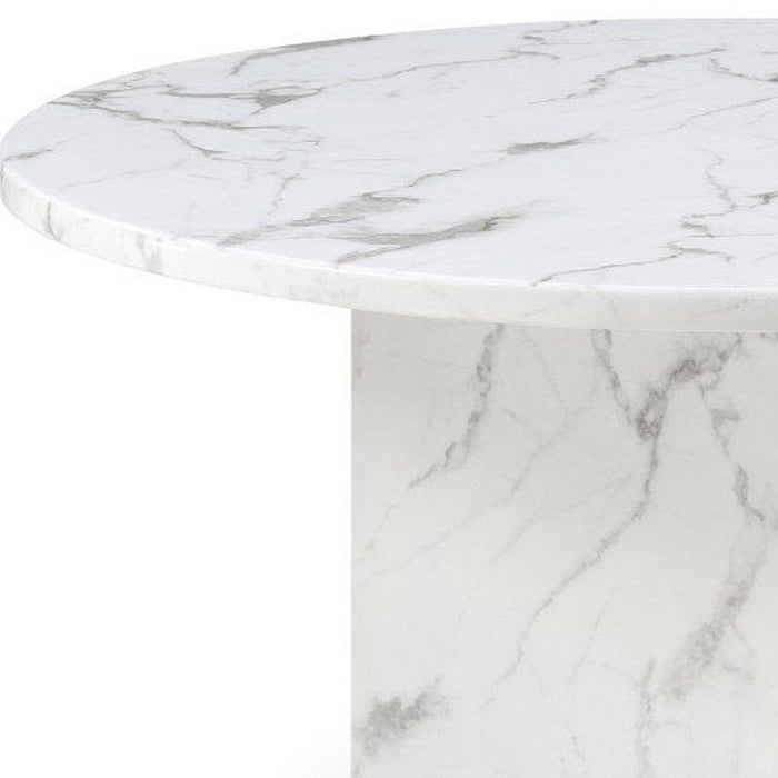 60" Marble Pedestal Base Round Top Dining Room Table - Gray / White