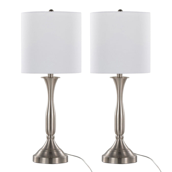 Sawyer - Contemporary Metal Table Lamp (Set of 2) - Brushed Nickel With White Linen Shade And Built - In Usb Port From Grandview Gallery