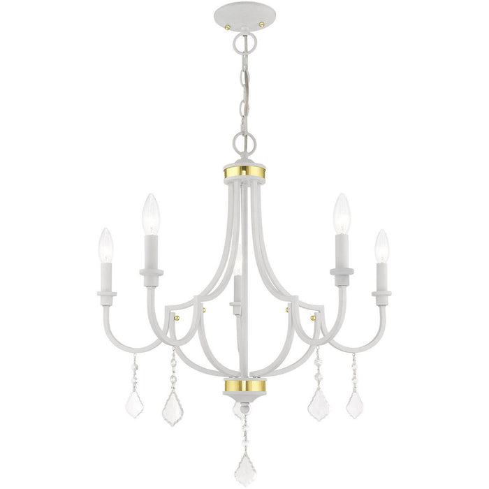 27" Five Light Dimmable Chandelier With Shades - White