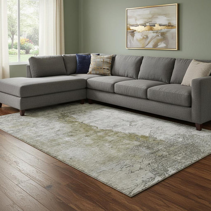 10' X 14' Abstract Washable Area Rug With UV Protection (653650) - Brown / Ivory / Gray