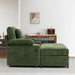 Giga fabric sofa bed with built-in cupholders and USB charging ports, showing a modern stationary chair and ottoman for living room.