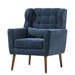 Giga modern accent armchair with upholstered soft padding, wooden legs, pillow, ideal for living room or bedroom seating.