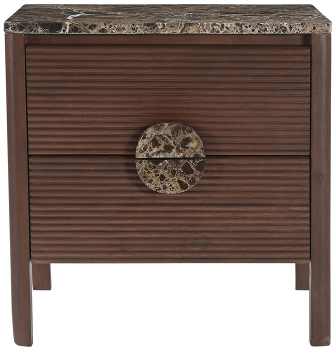 Varenna 22-inch acacia wood nightstand by Meridian Furniture, showing natural wood grain and modern accent design.