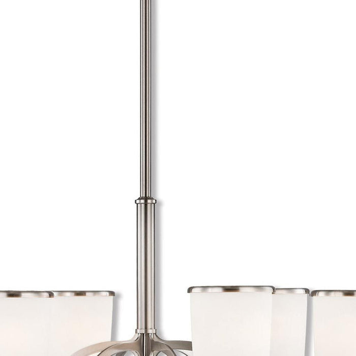 Six Light Metal Dimmable Chandelier With Shades - Nickel / Opal