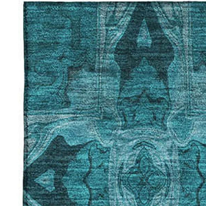10' X 14' Floral Medallion Washable Area Rug With UV Protection (649522) - Teal / Gray