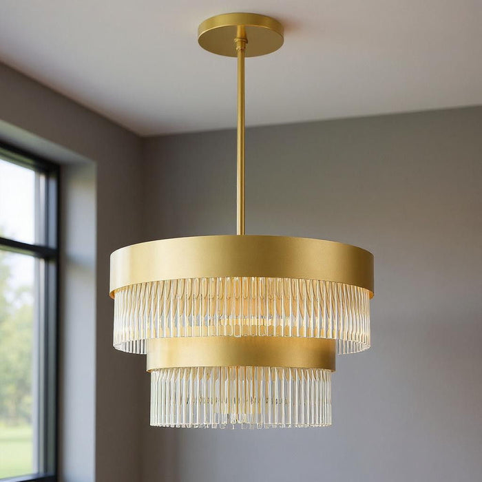 Five Light Dimmable Chandelier With Shades - Gold