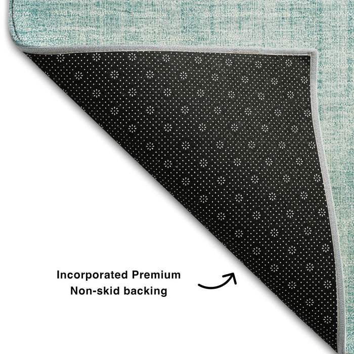 9' X 12' Geometric Washable Area Rug With UV Protection (655751) - Teal / Ivory