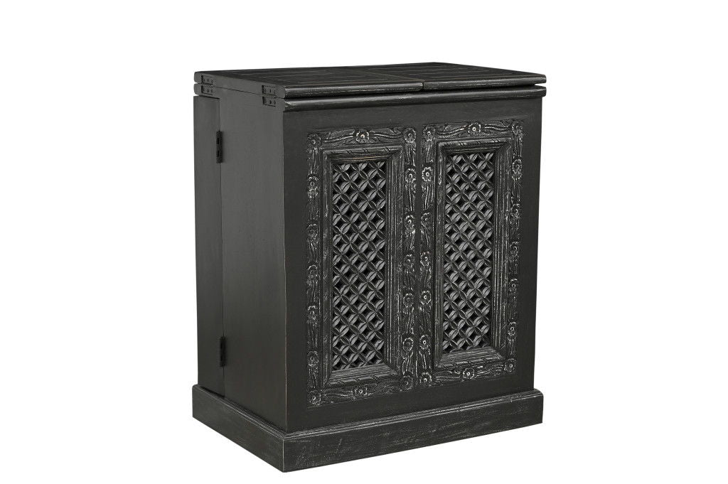 Solid Wood Carved Floral Bar Cabinet With Two Doors One Drawer (727846) - Black
