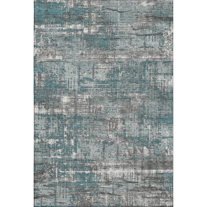 10' X 14' Geometric Washable Area Rug With UV Protection (709738) - Teal / Gray / Ivory