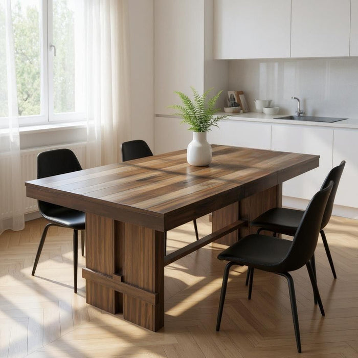 84" Wood Self-Storing Leaf Trestle Base Extension Dining Table - Dark Brown