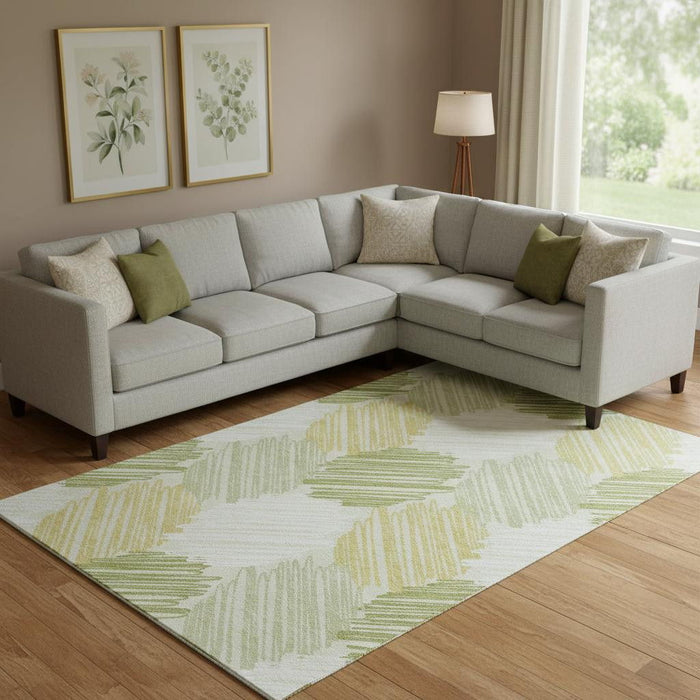 10' X 14' Geometric Washable Area Rug With UV Protection (708898) - Green / Ivory / Gray