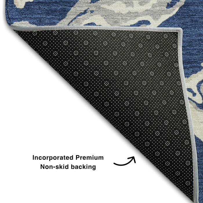 10' X 14' Abstract Washable Area Rug With UV Protection (681263) - Navy Blue / Ivory / Gray