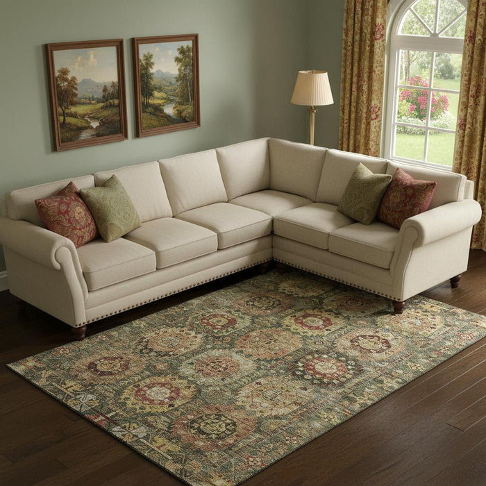 10' X 14' Medallion Washable Area Rug With UV Protection (714913) - Sage / Copper