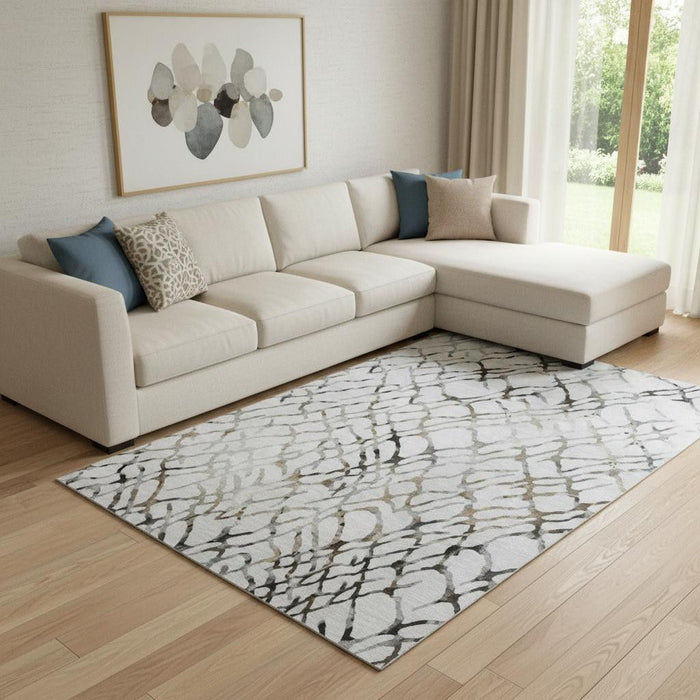 9' X 12' Abstract Washable Area Rug With UV Protection (651129) - Silver / Gray / Brown