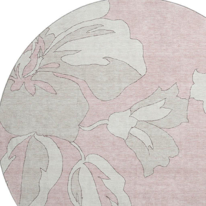 8' Floral Washable Round Rug With UV Protection (668008) - Pink / Ivory