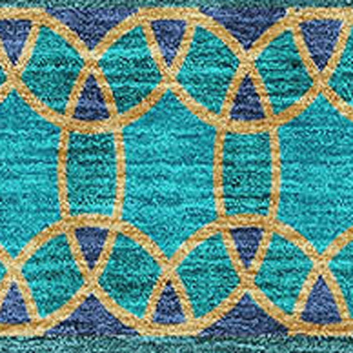 9' X 12' Ikat Washable Area Rug With UV Protection - Teal And Gold