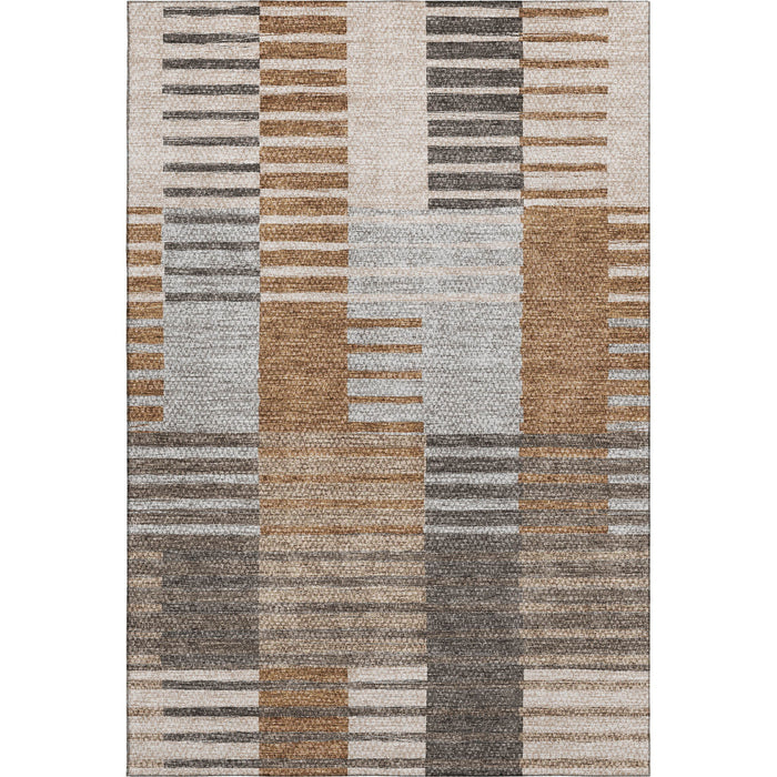 10' X 14' Striped Washable Area Rug With UV Protection (656262) - Rust / Ivory / Gray