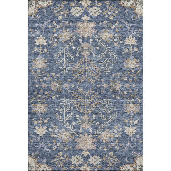 10' X 14' Floral Washable Area Rug With UV Protection (687035) - Blue / Beige / Gray