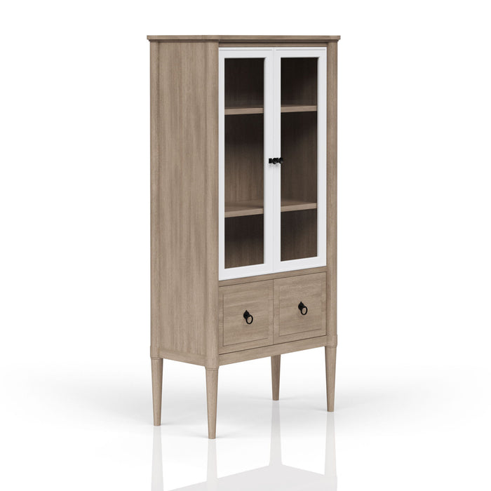 Sand-colored Bernards Furniture display bookcase with multiple shelves for organized storage and stylish home or office decor.