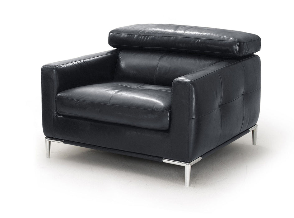 39" Genuine Leather And Silver Solid Color Lounge Chair - Black