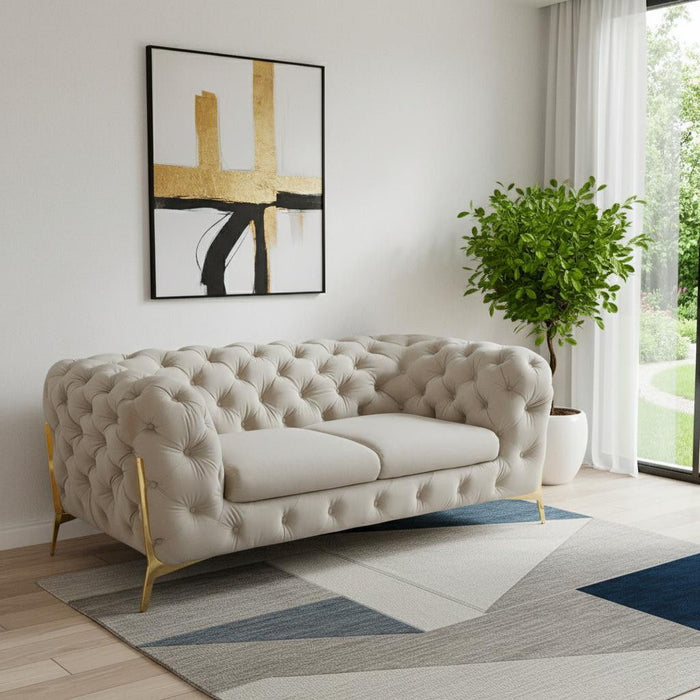 Glam Velvet And Gold Loveseat - Beige