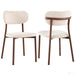 Set of 2 Chintaly Aurora contemporary dining side chairs with walnut finish steel frames and beige fabric upholstery.