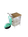 Green and white novelty scooter accent cabinet with two open shelves, stylish storage piece by HomeRoots.