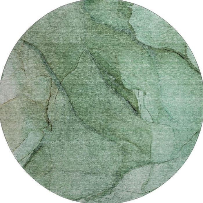 8' Abstract Washable Round Rug With UV Protection (651097) - Green / Ivory