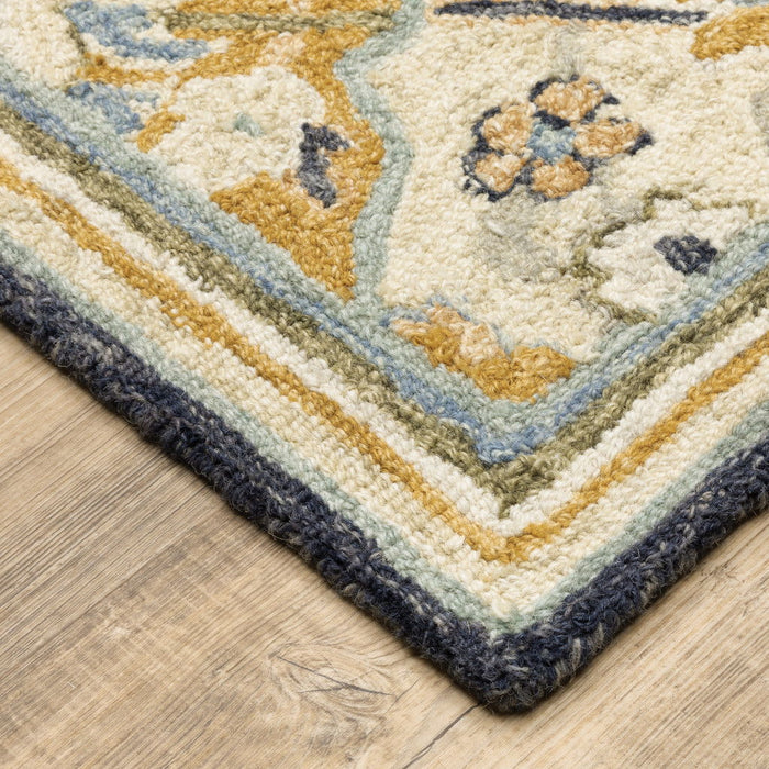 8' x 10' Geometric Tufted Handmade Stain Resistant Area Rug - Blue Green Gold Navy And Ivory