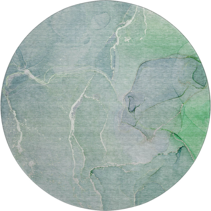 8' Abstract Washable Round Rug With UV Protection (646993) - Teal / Ivory