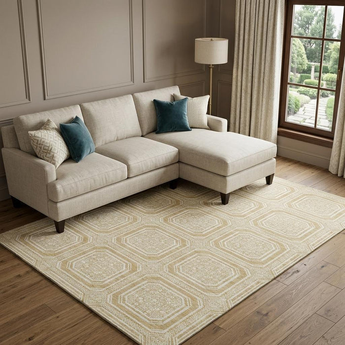 10' X 14' Geometric Washable Area Rug With UV Protection (693792) - Gold / Ivory